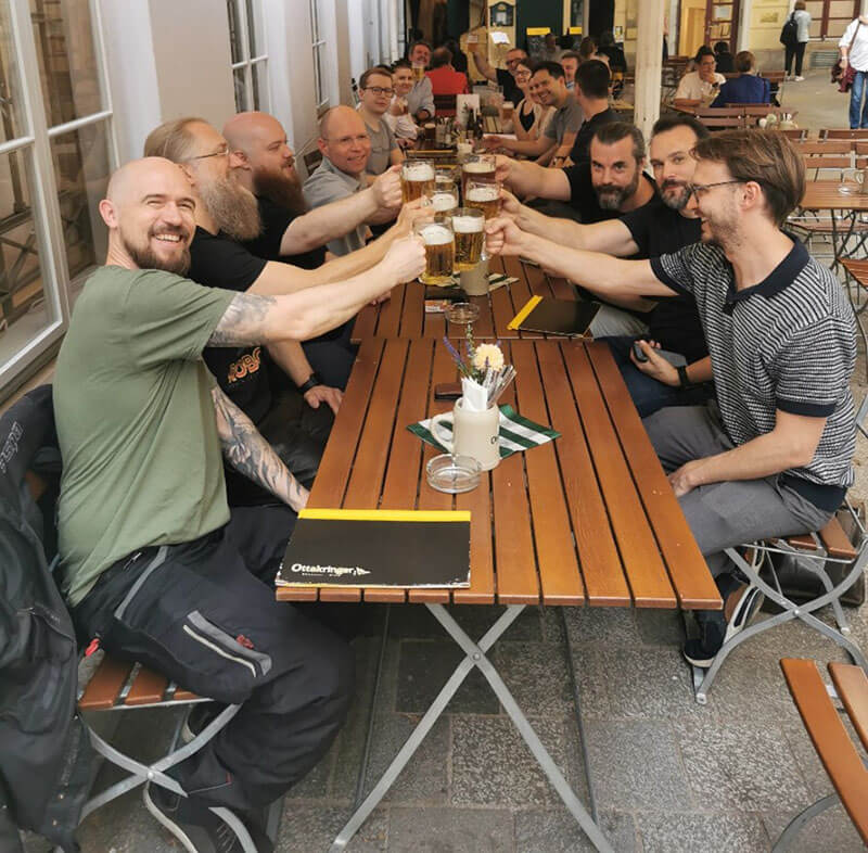 COPS sits together with a cozy beer